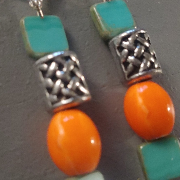 Silver Beaded Dangle Earrings - Picture 3 of 4